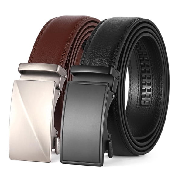 GAEKEAO Leather Ratchet Belt Men 2 Pack - 1 3/8" Adjustable Cut-to-Fit, Casual/Formal Gift for Husband/Dad(35mm)