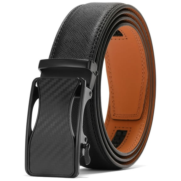 GAEKEAO Leather Ratchet Belt for Men Automatic Adjustable Click Buckle Belts for Dress Casual Trim to Fit with Gift Box