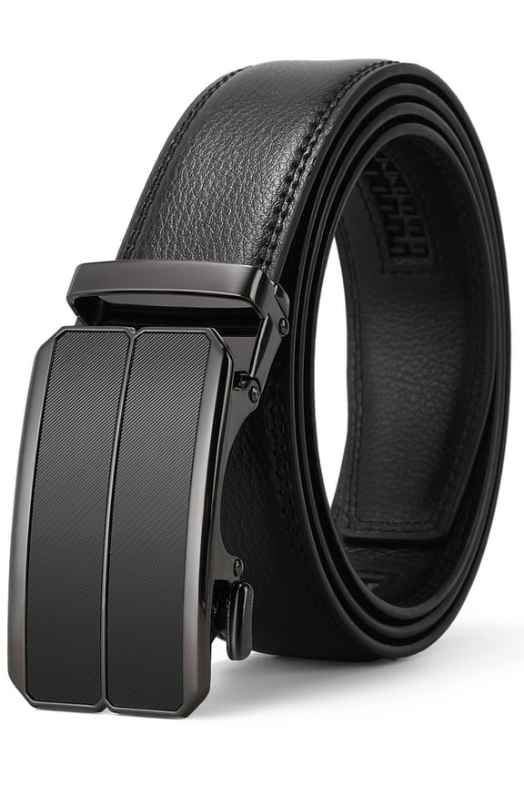 Leather Ratchet Belt for Men Automatic Adjustable Click Buckle Belts for Dress Casual Trim to Fit with Gift Box