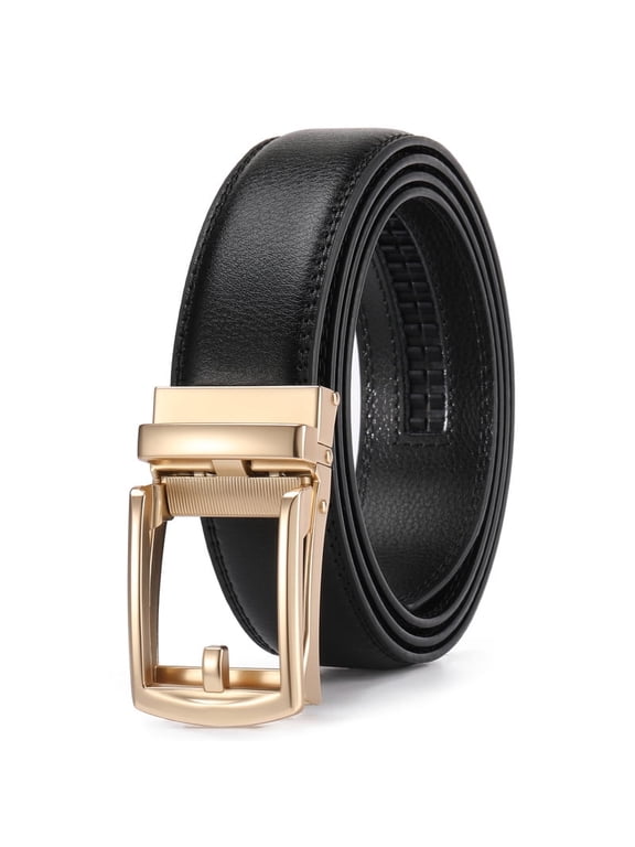 Ratchet Belt for Men Genuine Leather 1 3/8" - Micro-Adjust Buckle Trim to Fit Dress Belt Casual to Formal Gift Boxed