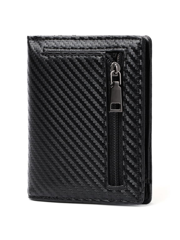 Mens Slim Bifold Wallet RFID Blocking, Front Pocket Leather Wallet with Zipper Coin Pocket, Minimalist Thin Credit Card Holder for Men