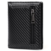 Mens Slim Bifold Wallet RFID Blocking, Front Pocket Leather Wallet with Zipper Coin Pocket, Minimalist Thin Credit Card Holder for Men