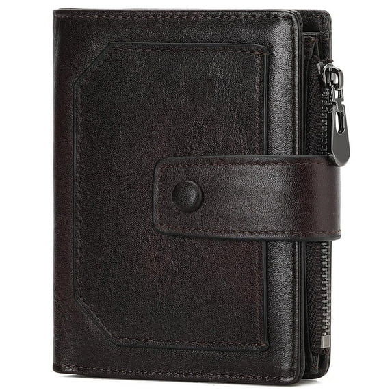 GAEKEAO Genuine Leather Wallets for Men with Zipper, RFID Blocking Mens Wallet with Coin Pouch, Bifold Wallet with 2 ID Windows in Gift Box, Billeteras de Hombres