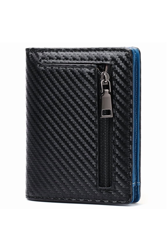 Mens Wallet Slim Bifold RFID Blocking Thin Credit Card Holder Genuine Leather Minimalist Front Pocket Wallets for Men with Zipper Coin Pocket