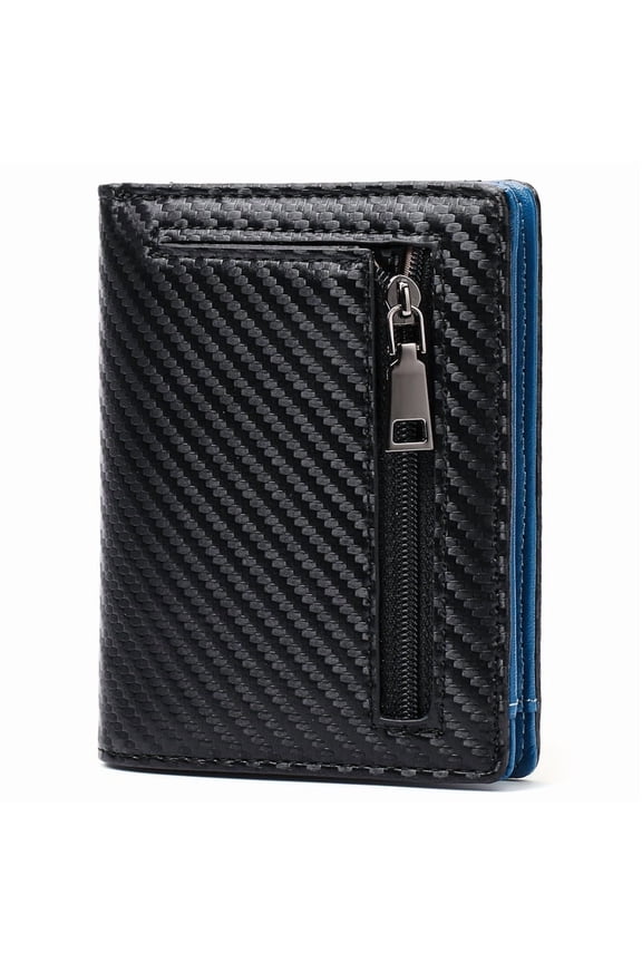 Mens Slim Bifold Wallet RFID Blocking, Front Pocket Leather Wallet with Zipper Coin Pocket, Minimalist Thin Credit Card Holder for Men