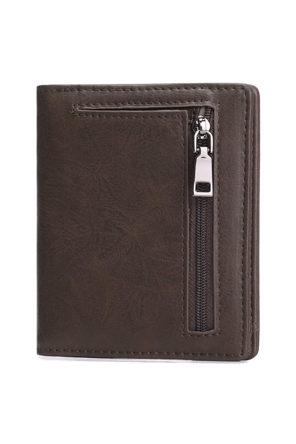 Mens Wallet Slim Bifold RFID Blocking Thin Credit Card Holder Genuine Leather Minimalist Front Pocket Wallets for Men with Zipper Coin Pocket