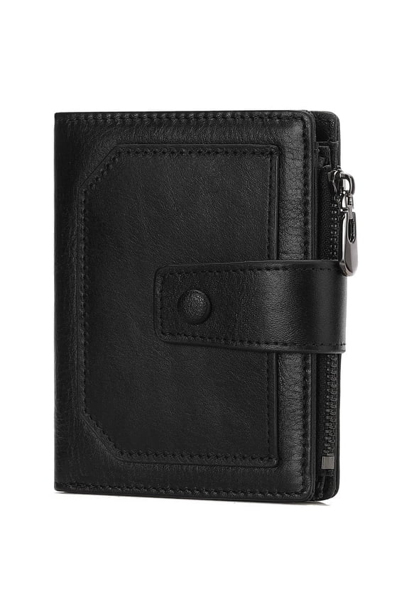 Genuine Leather Bifold Wallet for Men with Zipper Coin Pocket, RFID Blocking Slim Mens Wallet with 2 ID Windows, Gift Box