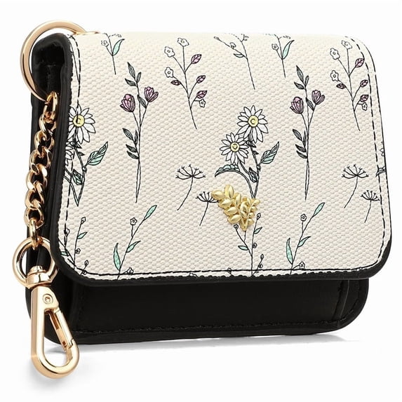 GAEKEAO Small Wallet for Women RFID Blocking Slim Keychian Wallet Floral Vegan Leather Card Holder with Zip Pocket ID Window