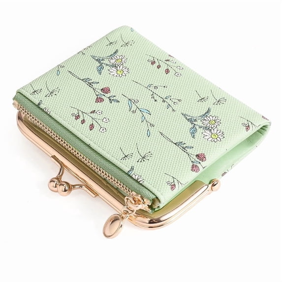 GAEKEAO Small Wallet for Women Floral Vegan Leather Credit Card Holder with Kiss Lock
