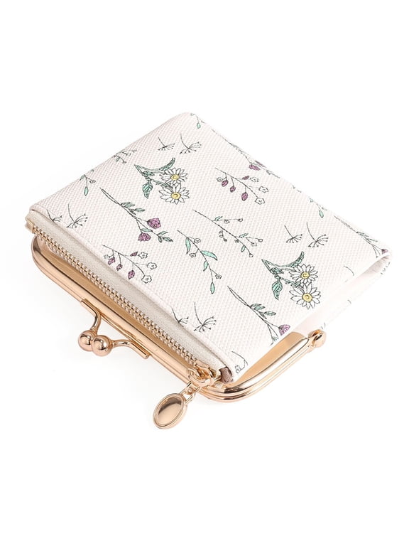 Small Wallet for Women Floral Vegan Leather Credit Card Holder with Kiss Lock