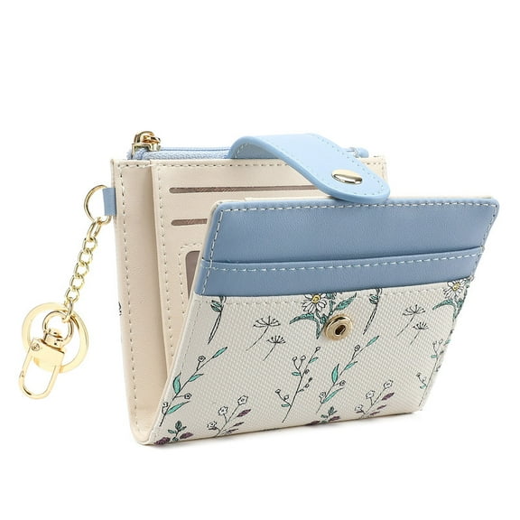GAEKEAO Small Wallet for Women RFID Blocking Slim Bifold Floral Leather Card Holder with Zipper Pocket ID Window