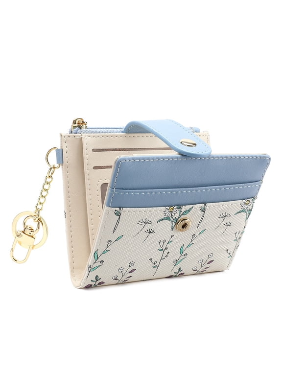 Small Wallet for Women RFID Blocking Slim Bifold Floral Leather Card Holder with Zipper Pocket ID Window