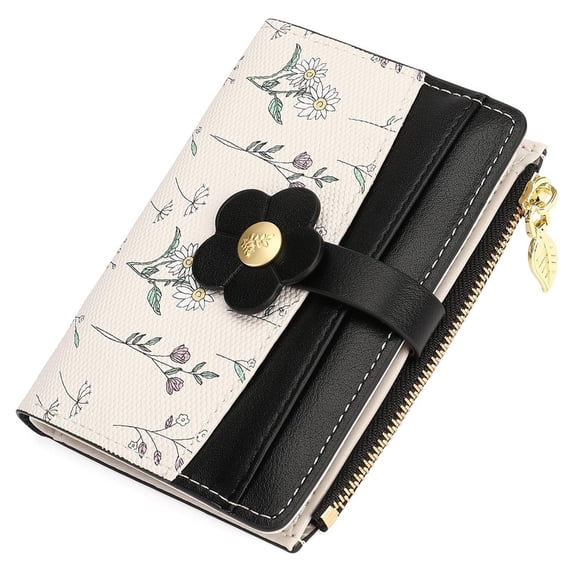 GAEKEAO Small Wallets for Women RFID Blocking Bifold Floral Vegan Leather Wallet Card Holder with ID Window & Zipper Pocket