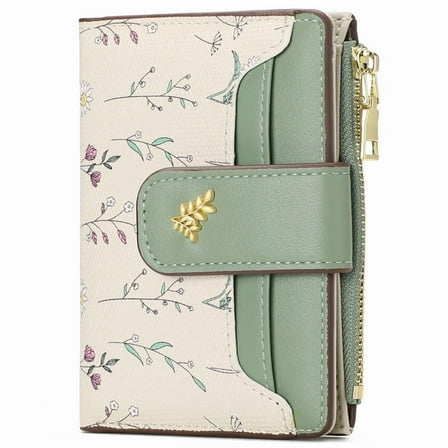 GAEKEAO Small Wallet for Women Slim Bifold Leather Credit Card Holder Purse Zipper Pocket Coin Wallets with ID Window