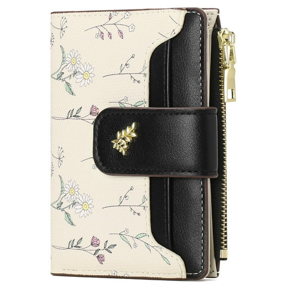 GAEKEAO Small Wallet for Women Slim Bifold Leather Credit Card Holder Purse Zipper Pocket Coin Wallets with ID Window
