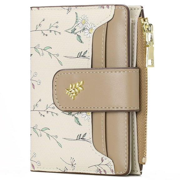 GAEKEAO Small Wallet for Women Slim Bifold Leather Credit Card Holder Purse Zipper Pocket Coin Wallets with ID Window