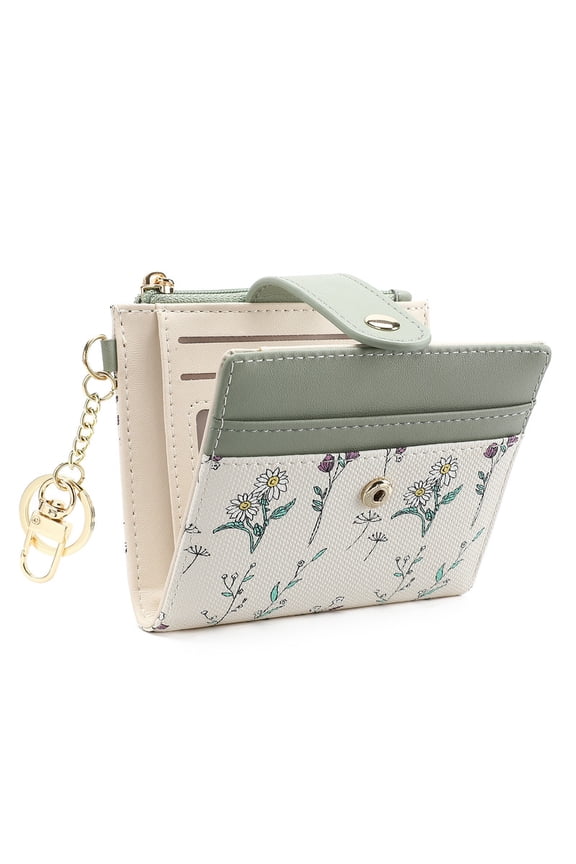 Small Wallet for Women RFID Blocking Slim Bifold Floral Leather Card Holder with Zipper Pocket ID Window