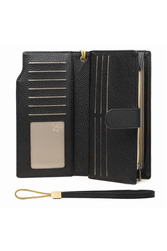 Womens Wallets Large Capacity Leather Card Holder RFID Blocking Wristlet Clutch Long Travel Ladies Purse