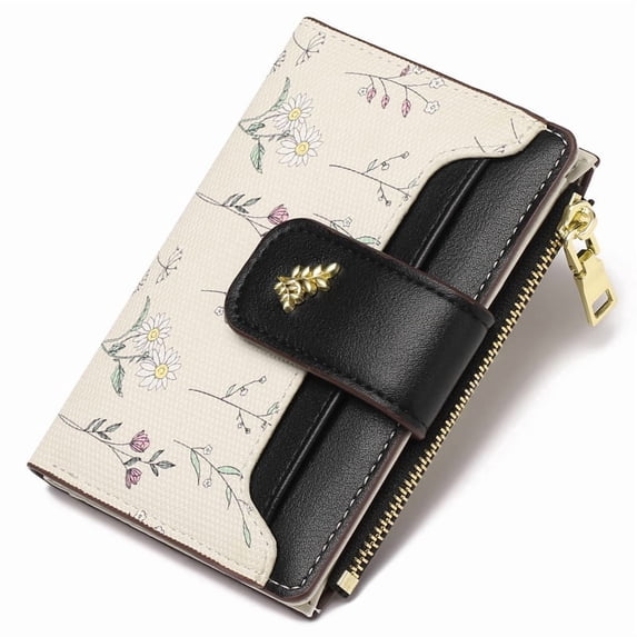 GAEKEAO Small Wallet for Women Slim Bifold Leather Credit Card Holder Purse Zipper Pocket Coin Wallets with ID Window