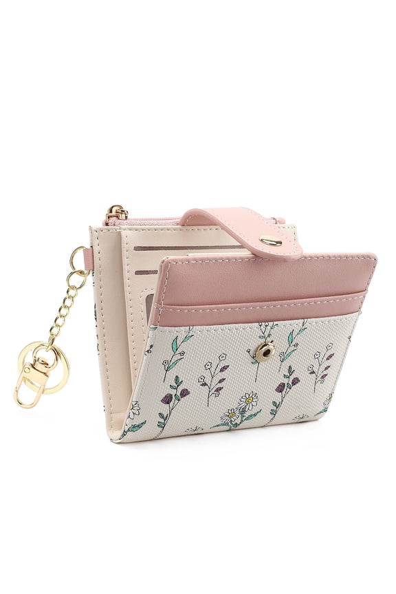 Small Wallet for Women RFID Blocking Slim Bifold Floral Leather Card Holder with Zipper Pocket ID Window