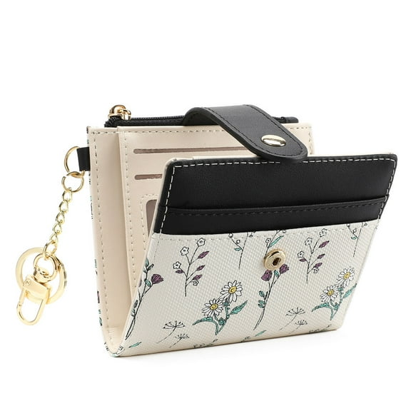 GAEKEAO Small Wallet for Women RFID Blocking Slim Bifold Floral Leather Card Holder with Zipper Pocket ID Window