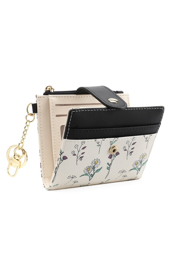 Small Wallet for Women RFID Blocking Slim Bifold Floral Leather Card Holder with Zipper Pocket ID Window