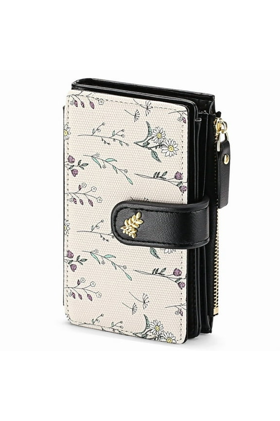 Wallets for Women RFID Blocking Medium Bifold Ladies Wallet Leather Floral Card Holder Purse with Zipper Coin Pocket