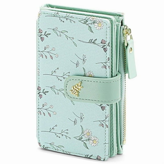 GAEKEAO Wallets for Women RFID Blocking Medium Bifold Ladies Wallet Leather Floral Card Holder Purse with Zipper Coin Pocket