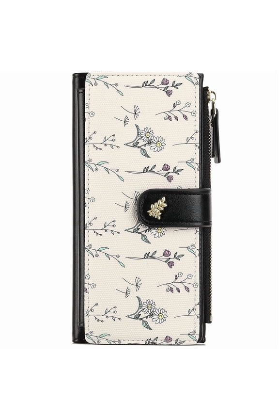 Womens Wallet RFID Blocking Trifold Large Capacity Ladies Wallets Leather Floral Card Holder Multi Card Organizer