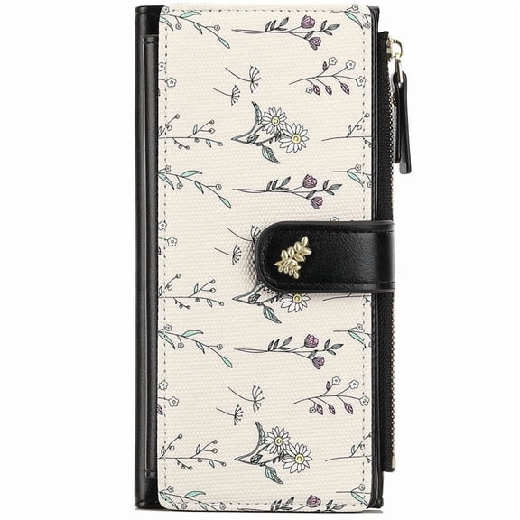 GAEKEAO Womens Wallet RFID Blocking Trifold Large Capacity Ladies Wallets Leather Floral Card Holder Multi Card Organizer