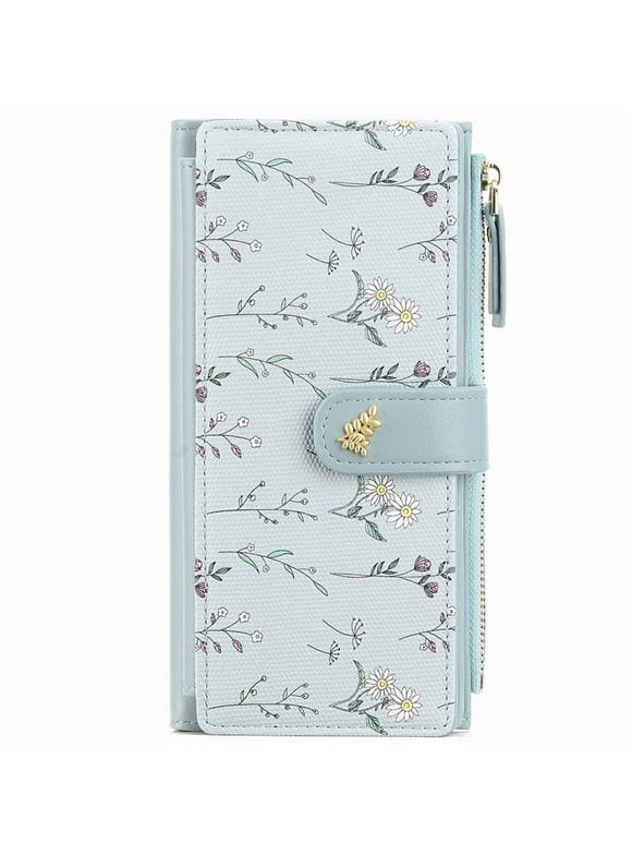 Womens Wallet RFID Blocking Trifold Large Capacity Ladies Wallets Leather Floral Card Holder Multi Card Organizer