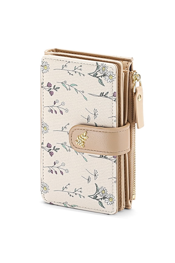 Wallets for Women RFID Blocking Medium Bifold Ladies Wallet Leather Floral Card Holder Purse with Zipper Coin Pocket