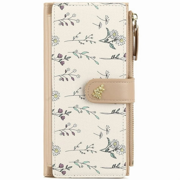 GAEKEAO Womens Wallet RFID Blocking Trifold Large Capacity Ladies Wallets Leather Floral Card Holder Multi Card Organizer