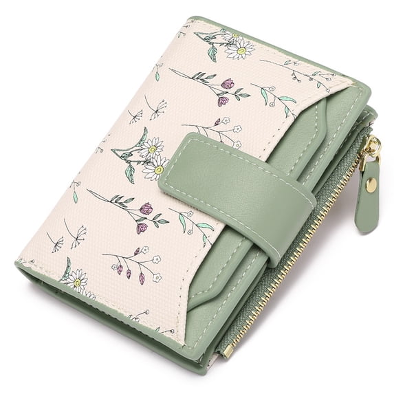 GAEKEAO Women's Bifold Wallet Rfid Blocking Vegan Leather Floral Card Holder with Zipper Pocket and ID Window