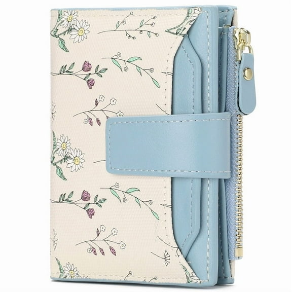 GAEKEAO Women’s RFID Blocking Vegan Leather Compact Bifold Wallet with Zipper Pocket and ID Window