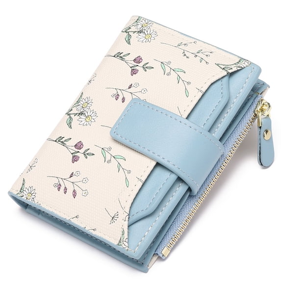 GAEKEAO Small Wallets Woman RFID Blocking Vegan Leather Bifold Floral Ladies Compact Card Holder with Zipper Pocket ID Window