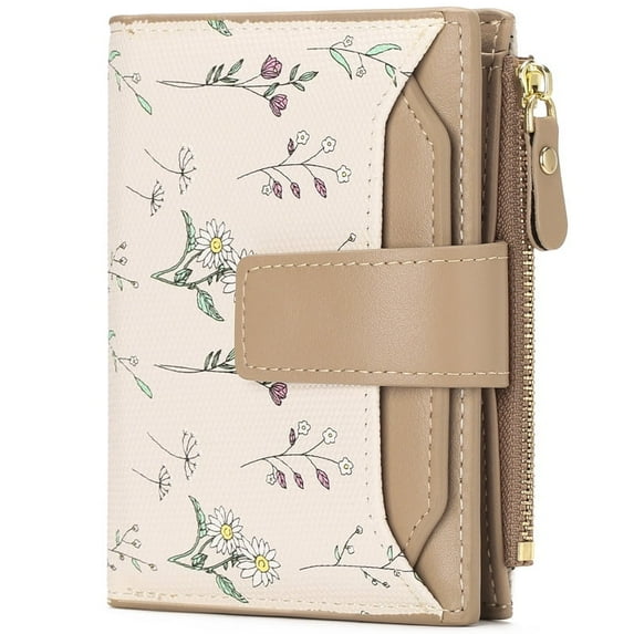 GAEKEAO Women’s RFID Blocking Vegan Leather Compact Bifold Wallet with Zipper Pocket and ID Window
