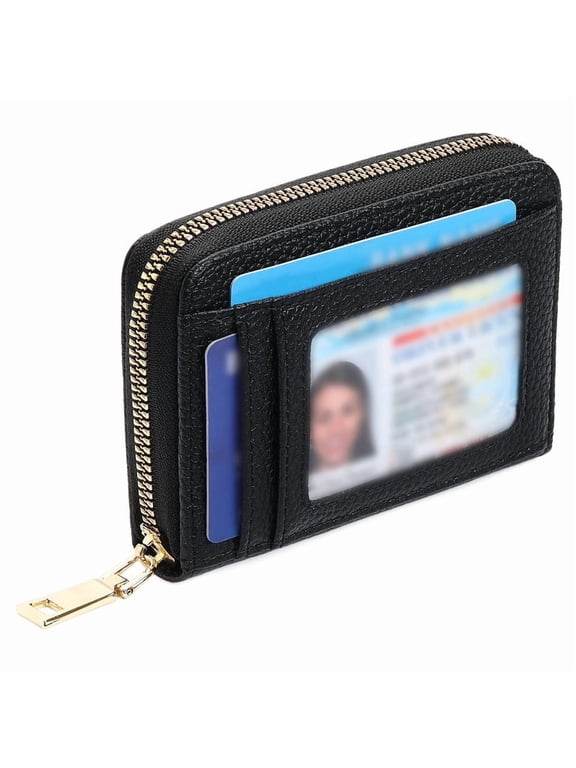 Credit Card Holder Wallet for Women RFID Blocking Small Genuine Leather Card Case with Coin Pocket ID Window