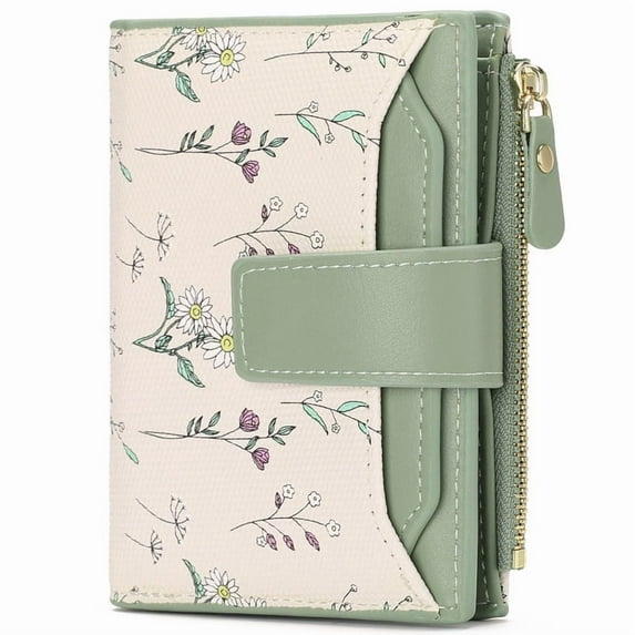 GAEKEAO Women’s RFID Blocking Vegan Leather Compact Bifold Wallet with Zipper Pocket and ID Window