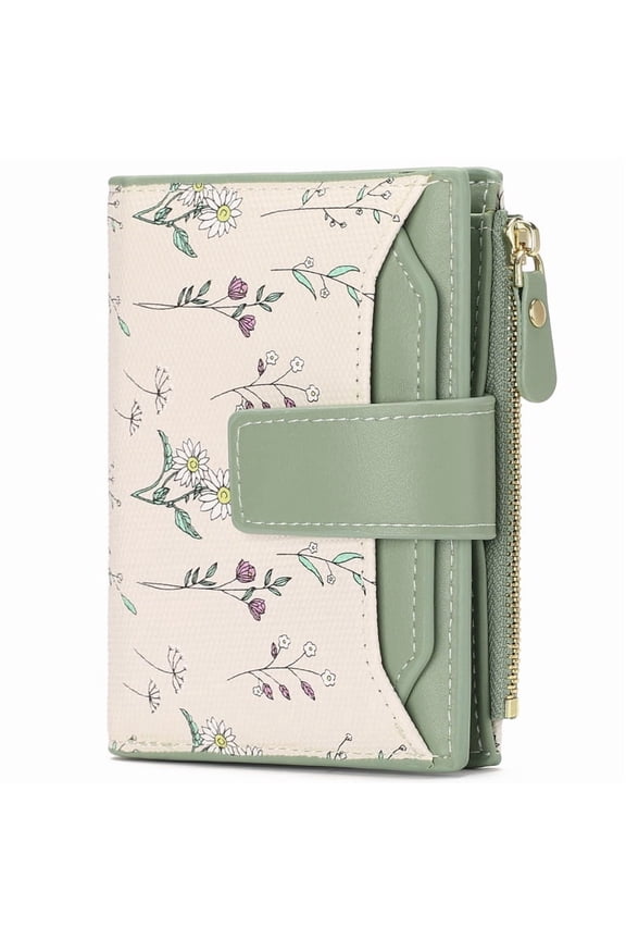 Women’s RFID Blocking Vegan Leather Compact Bifold Wallet with Zipper Pocket and ID Window