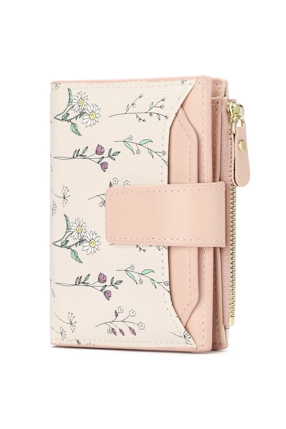 Women’s RFID Blocking Vegan Leather Compact Bifold Wallet with Zipper Pocket and ID Window