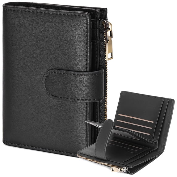 GAEKEAO Wallets for Women Small Vegan Leather RFID Blocking Bifold Zipper Pocket Wallet Card Case Purse with ID Window