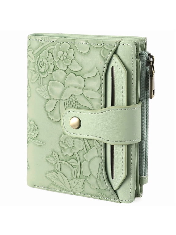 Wallet for Women RFID Blocking Vegan Leather Bifold Card Holder Compact Zipper Pocket Wallets with 4 ID Windows