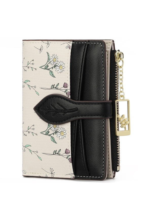 Small Wallets for Women RFID Blocking Bifold Floral Vegan Leather Wallet Card Holder with Zipper Pocket ID Window