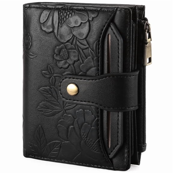 GAEKEAO Women’s Bifold Wallet Rfid Blocking Vegan Leather with 4 ID Windows and Zipper Pocket