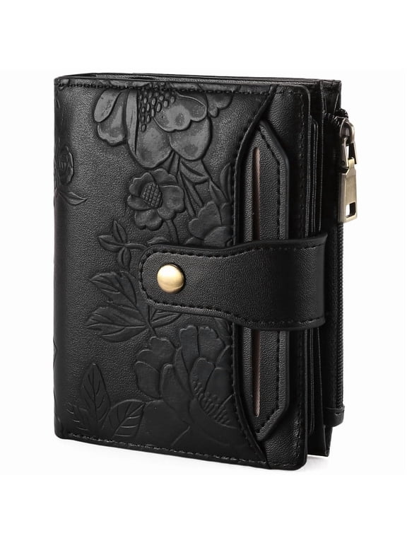 Wallet for Women RFID Blocking Vegan Leather Bifold Card Holder Compact Zipper Pocket Wallets with 4 ID Windows