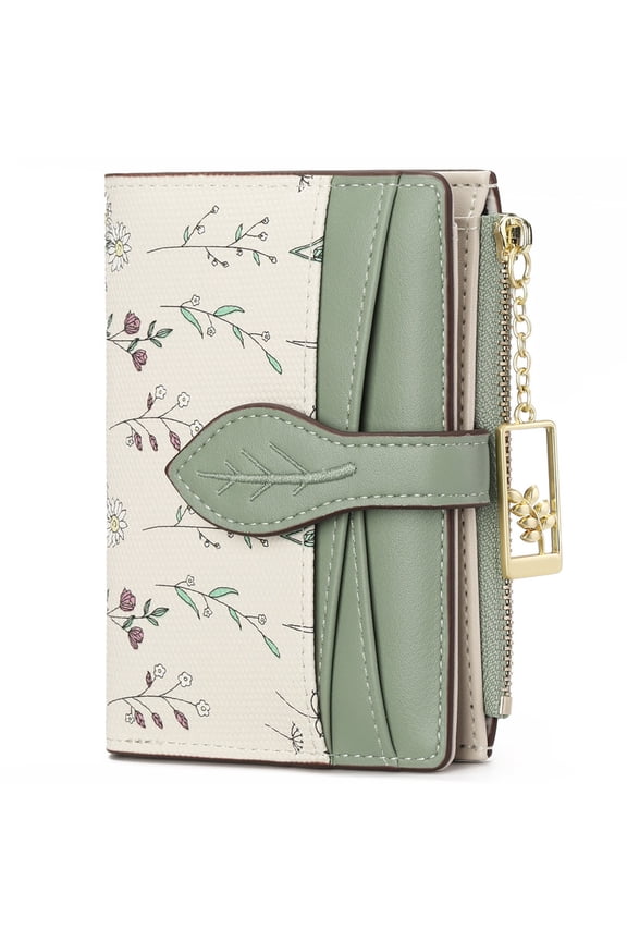Small Wallets for Women RFID Blocking Bifold Floral Vegan Leather Wallet Card Holder with Zipper Pocket ID Window