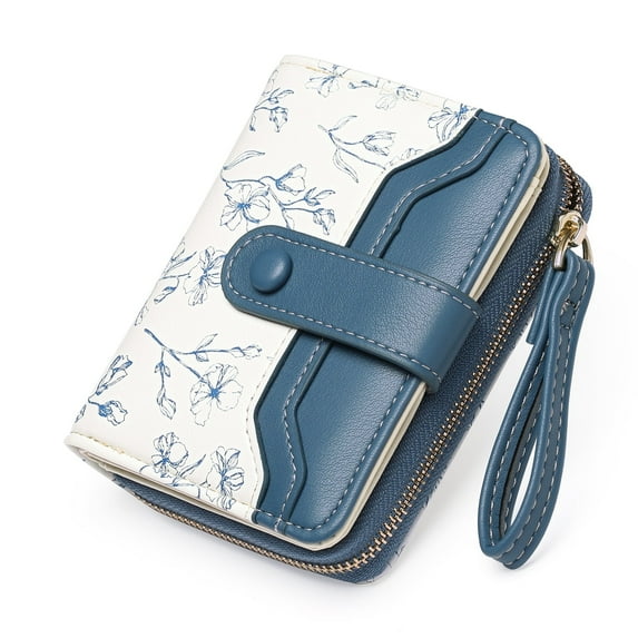 GAEKEAO Small Women Wallet Leather RFID Blocking Bifold Zipper Pocket Credit Card Holder Purse with ID Window