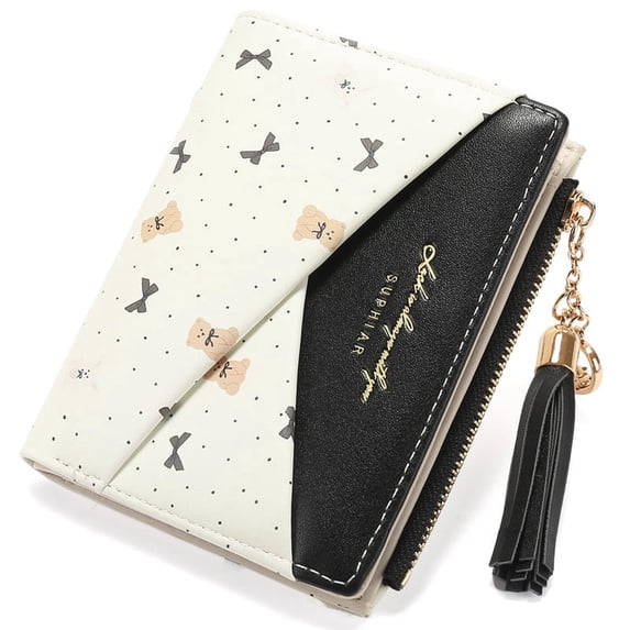 GAEKEAO Small Womens Wallet RFID Blocking Bifold Card Holder Tassel Vegan Leather Wallets Cute Pattern with Zipper Pocket