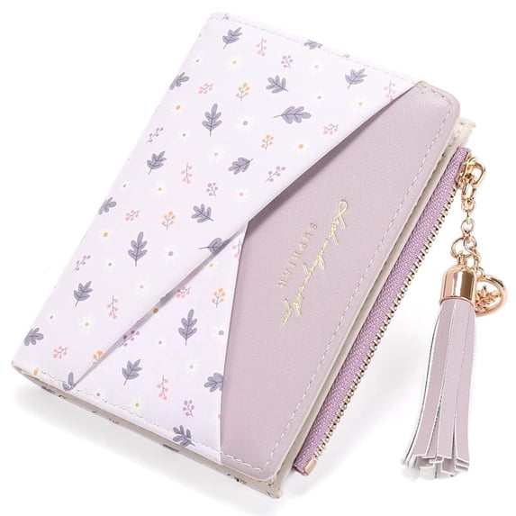 GAEKEAO Small Womens Wallet RFID Blocking Bifold Card Holder Tassel Vegan Leather Wallets Cute Pattern with Zipper Pocket